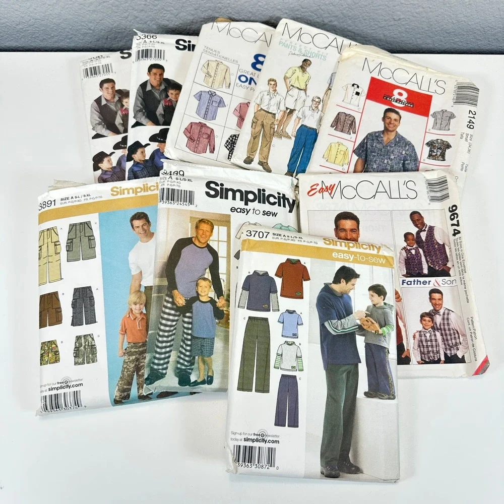 VTG Lot 9 Simplicity McCalls Sewing Patterns Mens Boys Shirts Shorts Vests Pants